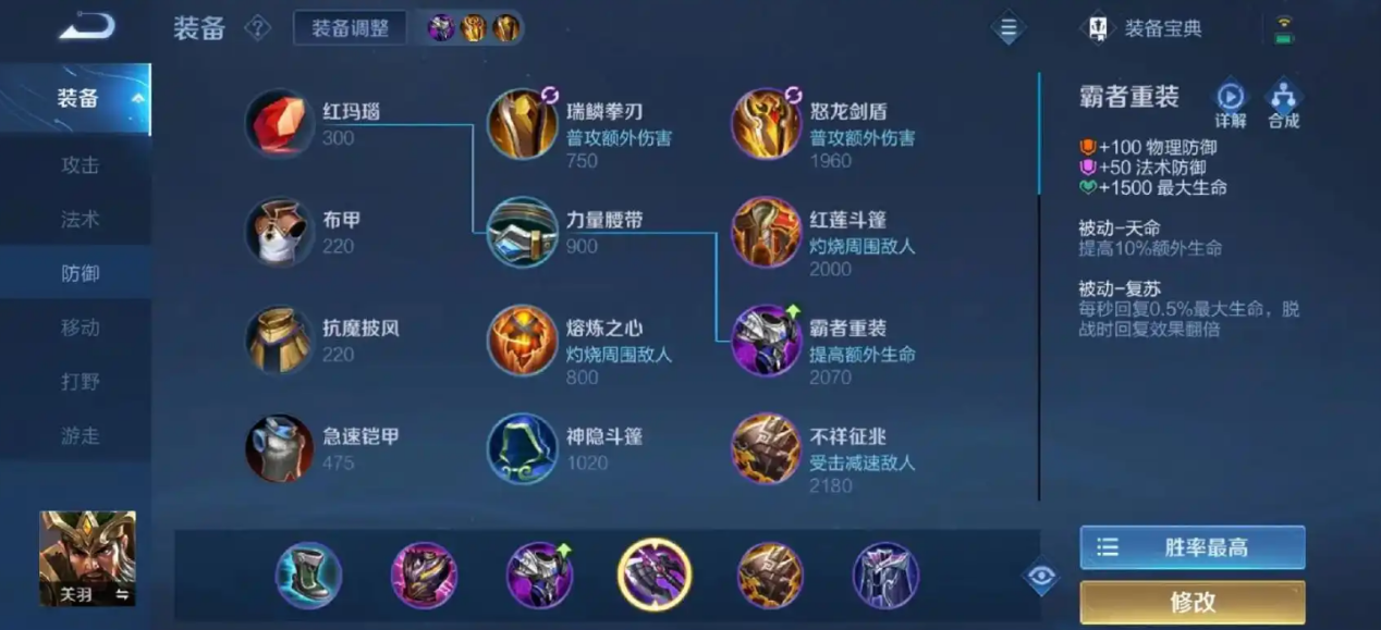 王者荣耀高手关羽出装怎么搭配